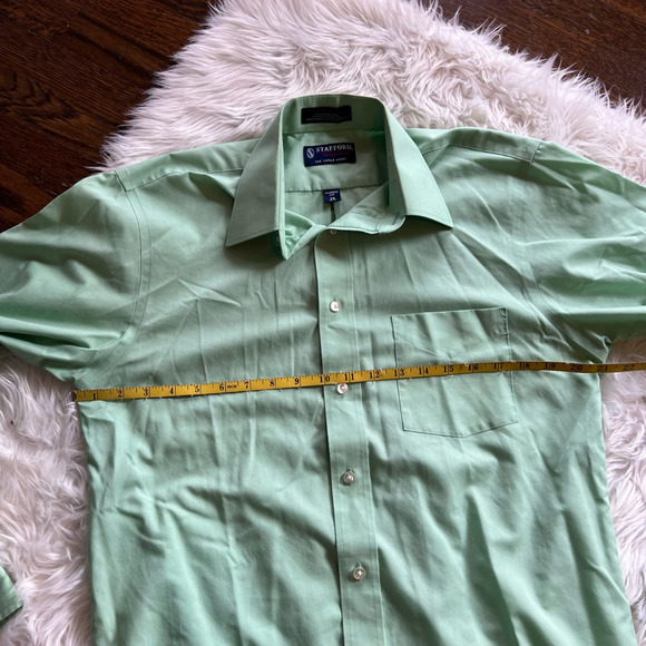 Stafford Mens The Super Dress Shirt Green Classic Fit Collared Pocket 15 34/35 - Picture 3 of 6